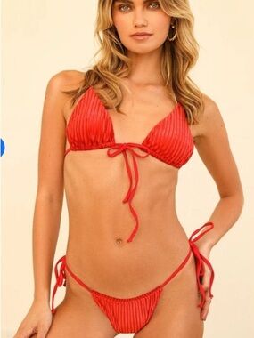 Dippin' Daisy's Red Ribbed Triangle Bikini Set
